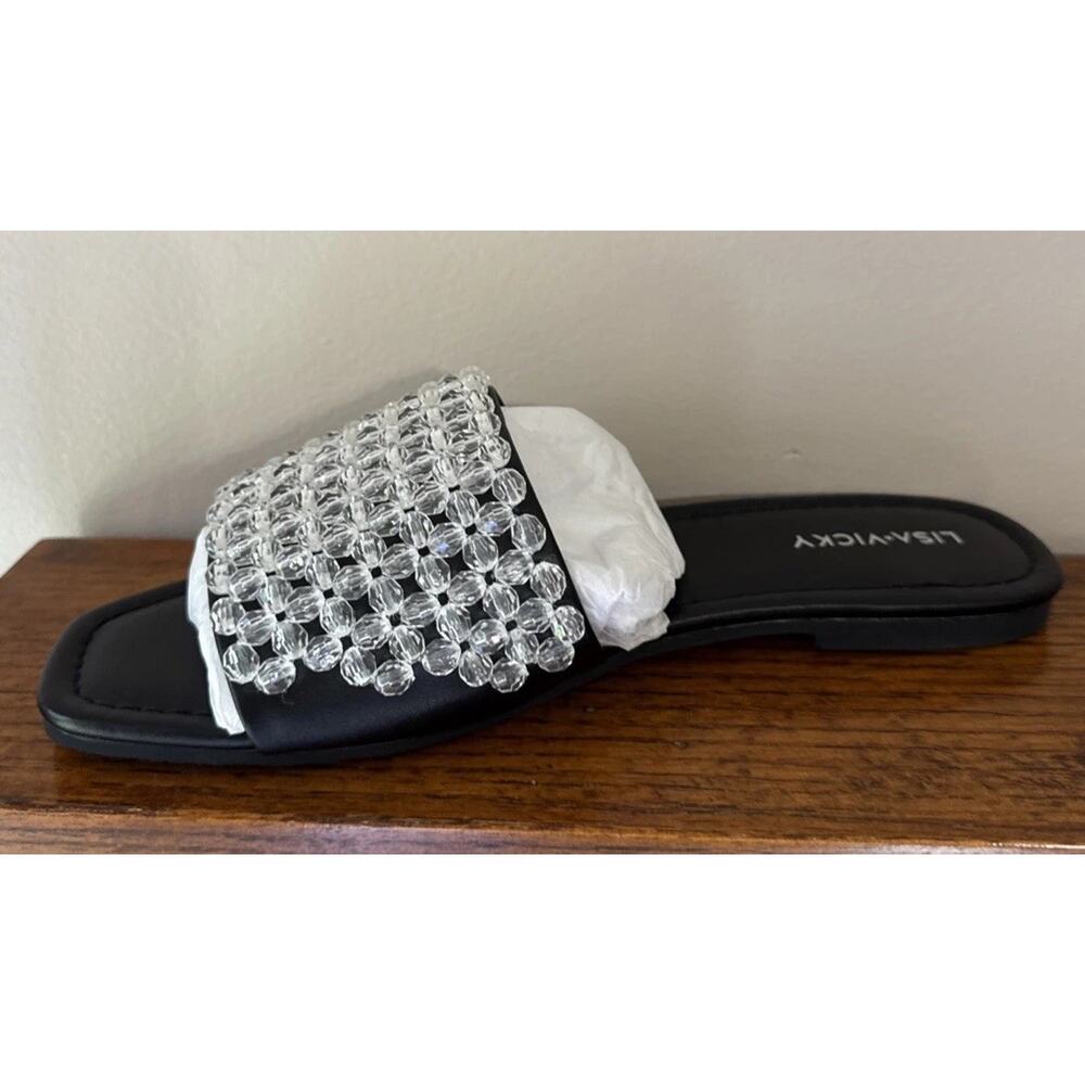 Lisa Vicky Womens Slides Magical Beaded Clear Black Size 8 New - Picture 4 of 7